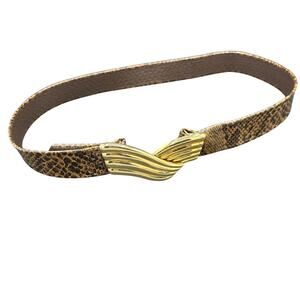 VTG Liz Claiborne M 80s Snakeskin Belt Tan-black Gold Buckle Med 34”
